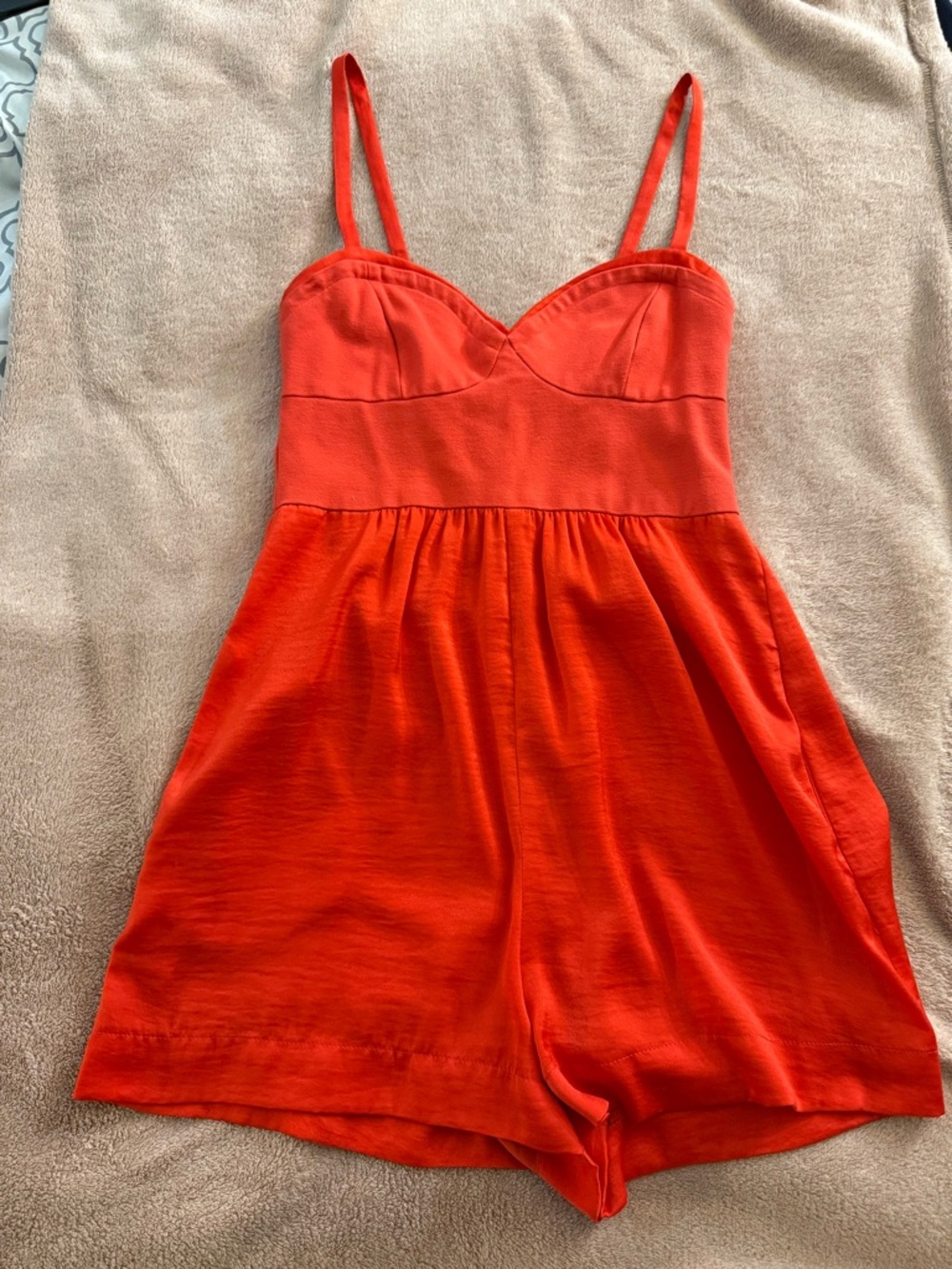 BCBGMaxAzria Red Sleeveless Romper with Slim Straps